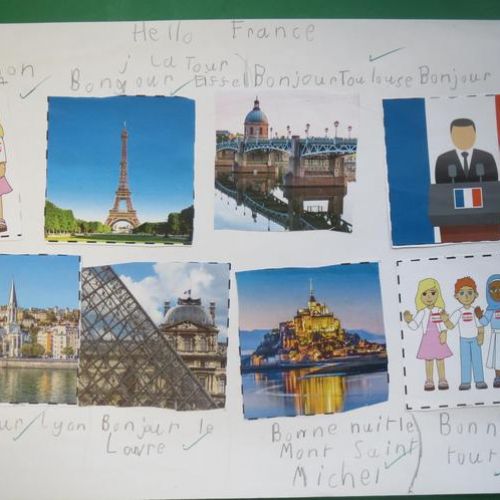 This is me: Hello from France-We had to use French greetings according to the time of day.